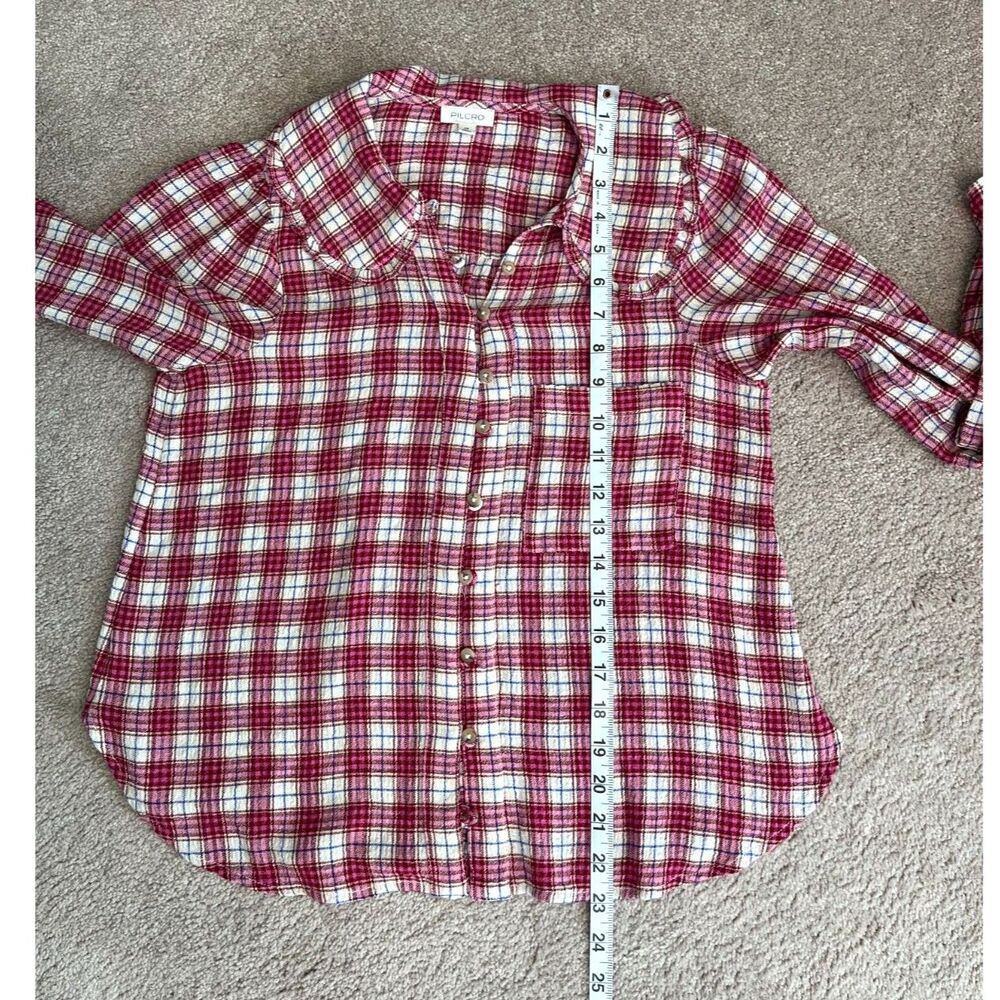Anthropology Pilcro Keira Plaid Ruffle Peter Pan Collar Blouse Pink Red Size XS - Picture 6 of 6